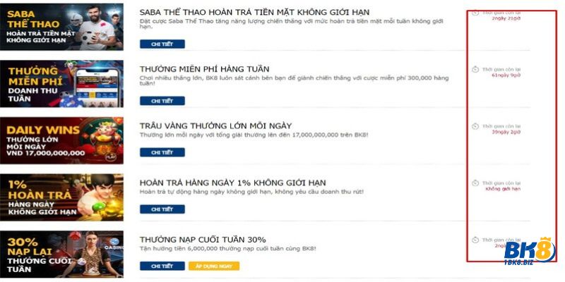 Chú ý về thời gian áp dụng khuyến mãi tại nhà cái